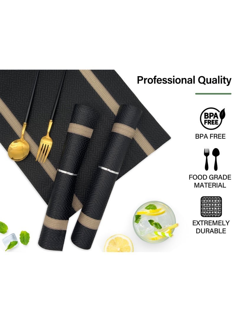 Arabest Black Placemats Set of 6 - Washable Easy Clean Vinyl Placemats - Heat Resistant PVC Place Mats - Table Mats for Dining Table - Image 5